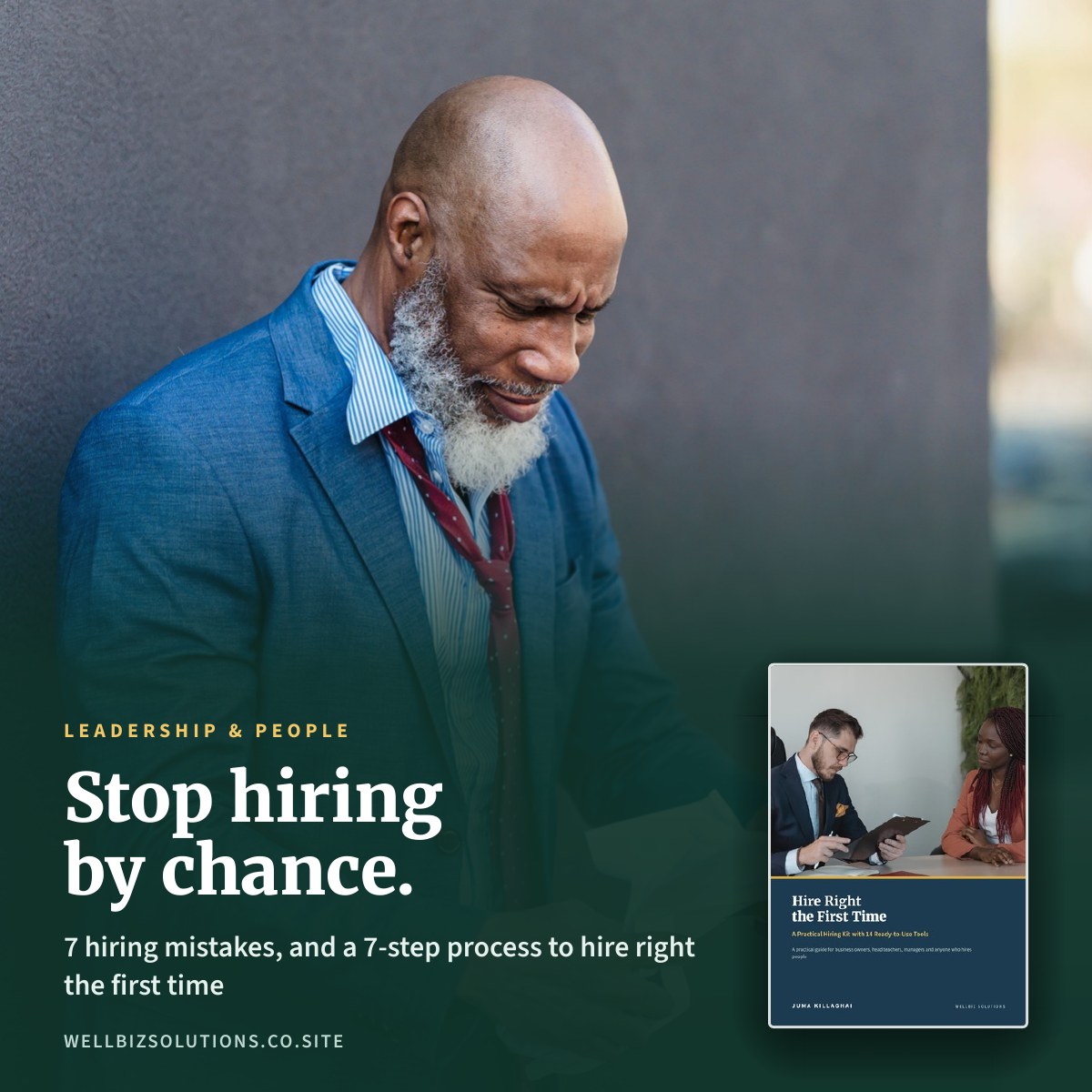 A worried businessman reading papers, with the headline Stop hiring by chance