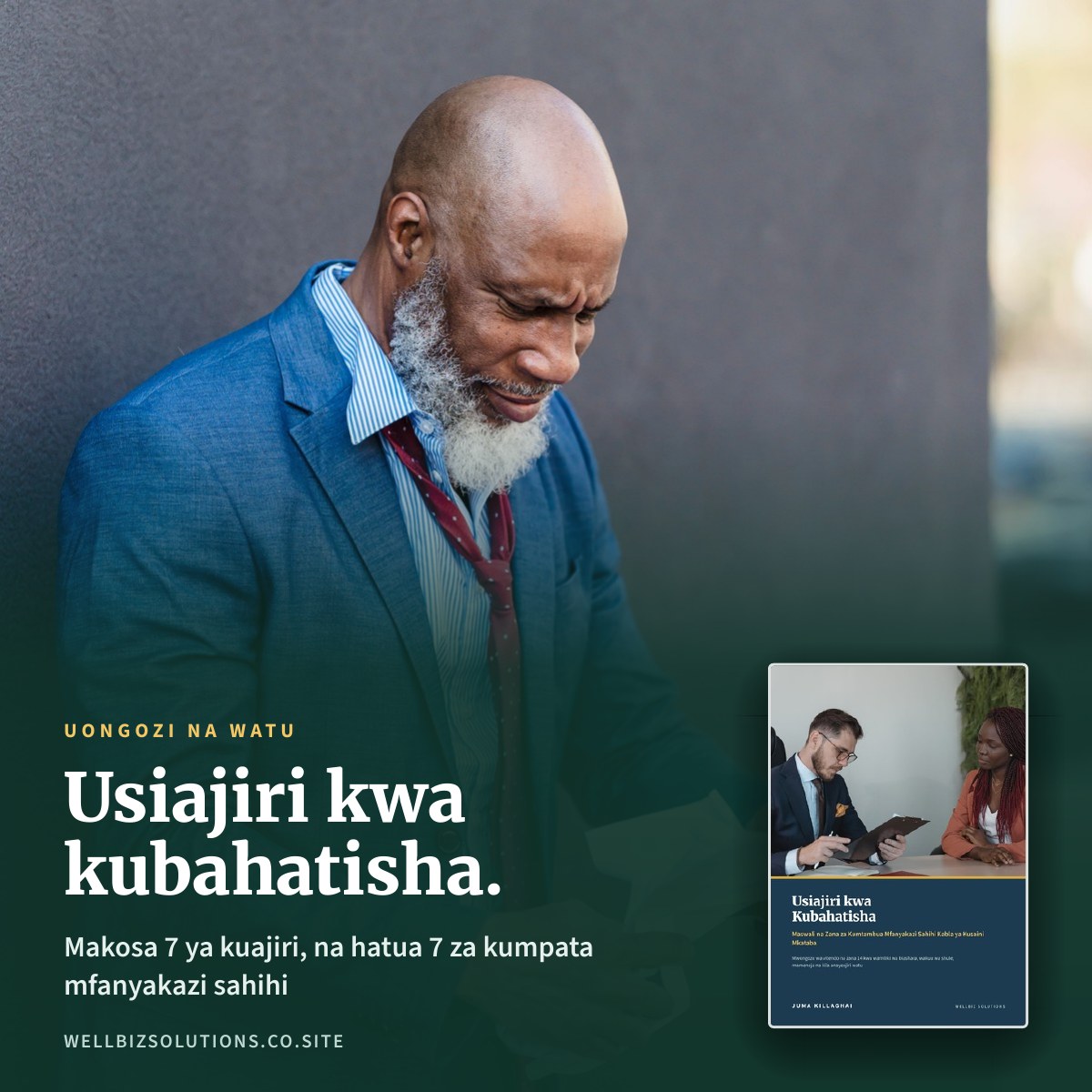 Mfanyabiashara mwenye wasiwasi akisoma karatasi, na kichwa cha habari Usiajiri kwa kubahatisha