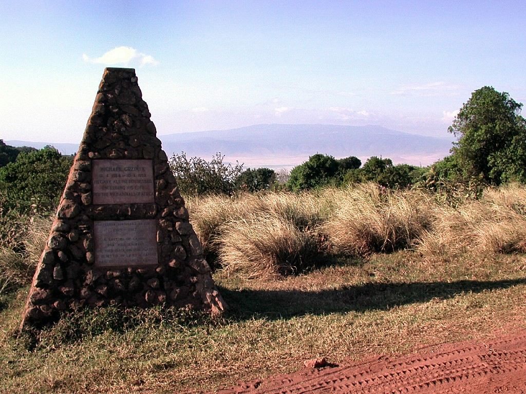 The stone pyramid memorial to Michael and Bernhard Grzimek on the Ngorongoro Crater rim