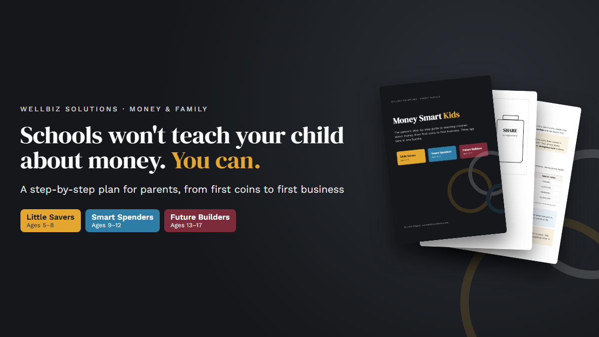 Pages from the Money Smart Kids parent bundle with the headline: Schools won't teach your child about money. You can.